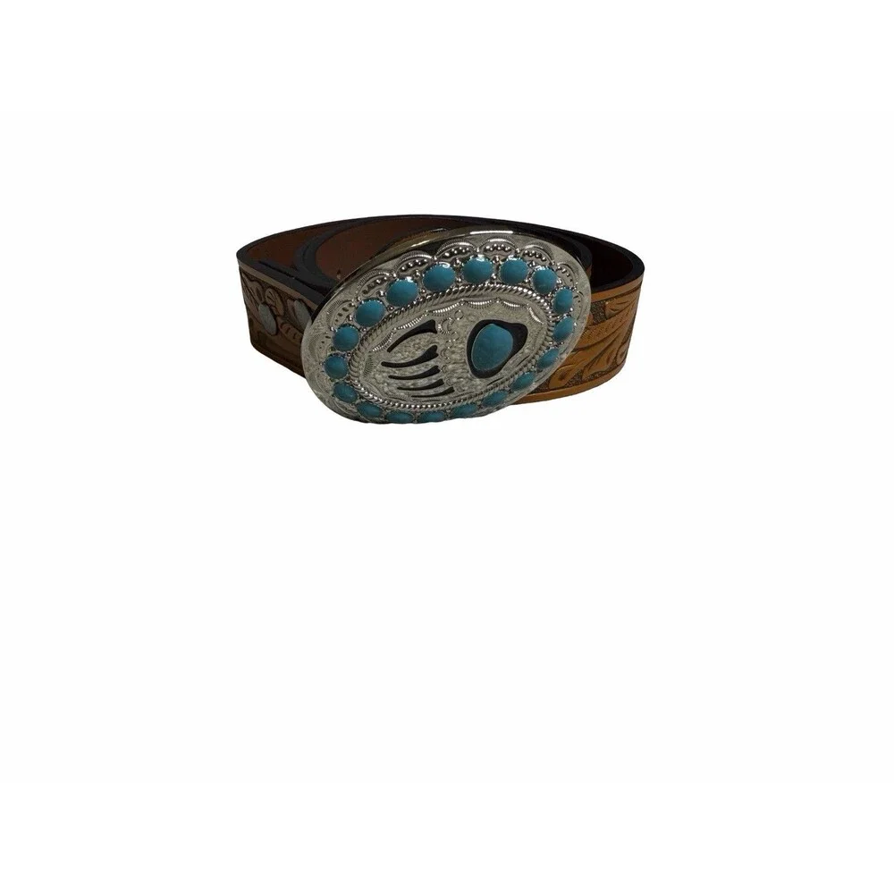 Belt Bear paw Sliver and turquoise tone 45 inches women western